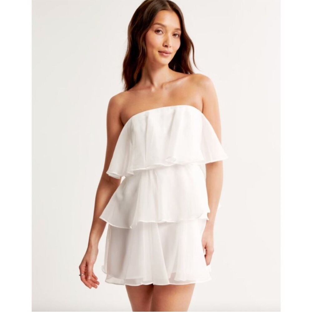 Abercrombie & Fitch Organza White Tiered Mini Dress NWT‎